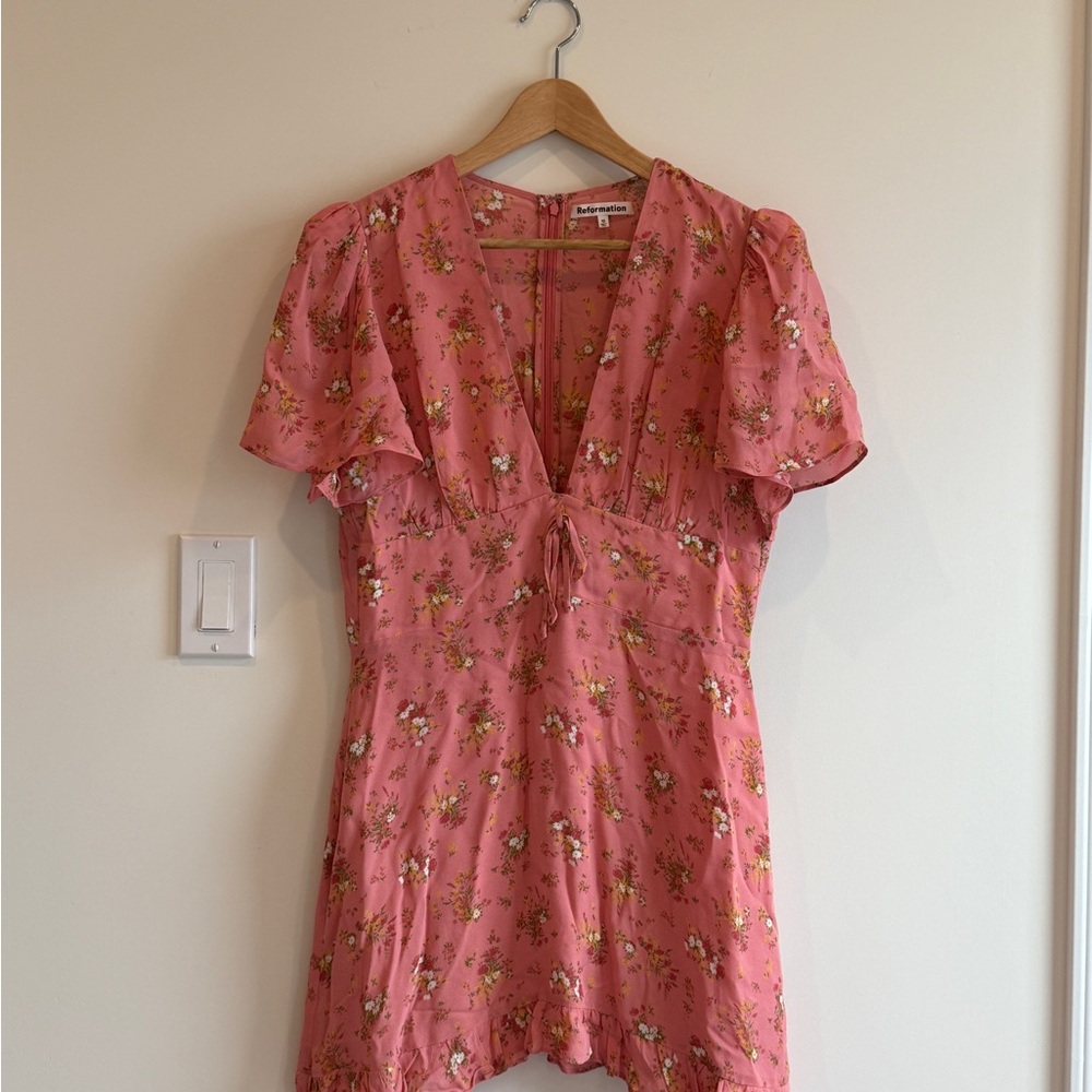 Reformation Rose Pink Floral Tie-Front Mini Dress